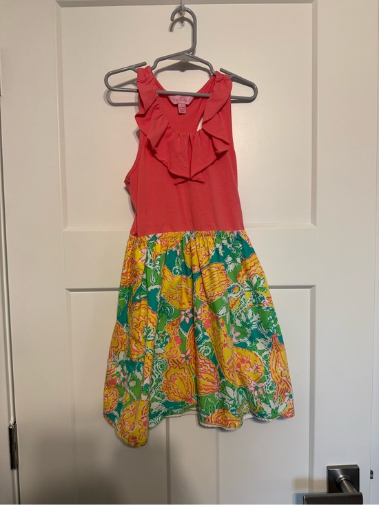 Lilly Pulitzer Other - Lilly Pulitzer Coral Ruffle Tank Dress with Yellow & Green Floral Skirt